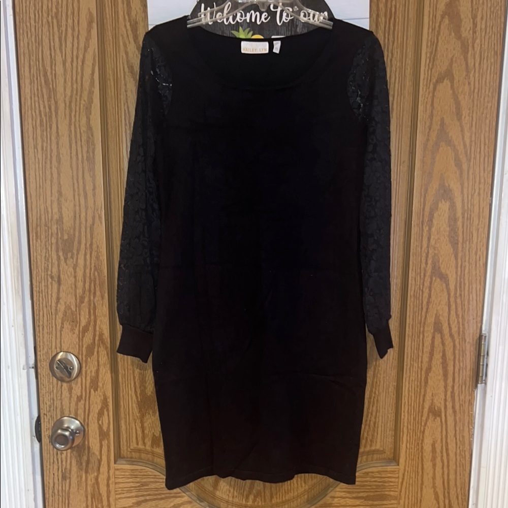 Elegant Black Sheath Dress with Long Bishop Sleeves
